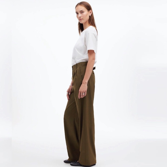 NWT Madewell - The Harlow Wide-Leg Trouser in Brushed Twill - Dark Olive Melange - Picture 2 of 9